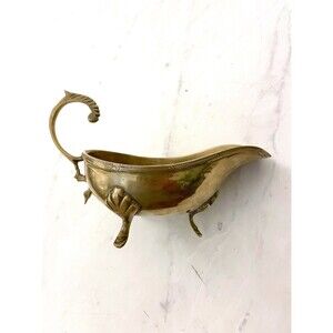 Vintage Silver Plated Brass Gravy Boat | Antique Sauce Boat | Ornate Table Decor
